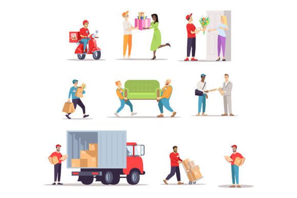 Courier Delivery Color Vector Characters: Graphics & Illustrations for Real Projects