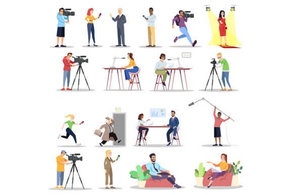 Journalist Interviewing Illustration Set: Graphics for Editorial Use