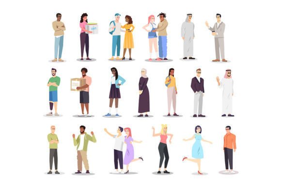 Multicultural Group Color Character Set Graphics and Illustrations
