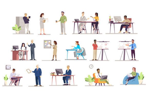 Office Workers Flat Vector Illustrations