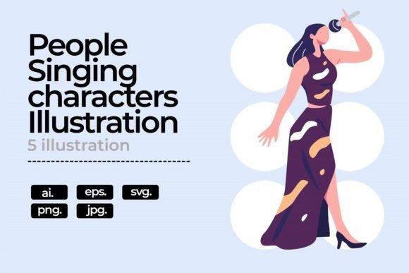 People Are Singing Flat Illustration Graphics