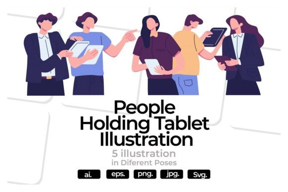 People Holding Tablet Illustration Graphics