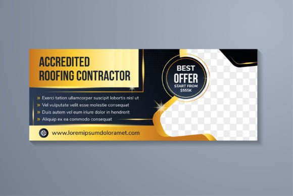 Roofing Contractor Horizontal Banner: Graphics for Social Media Templates