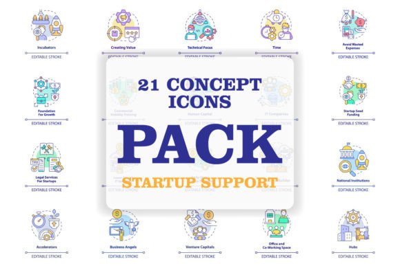 Startup Support Programs Concept Icons