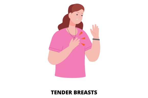 Tender Breasts. Pregnancy Symptom Infogr